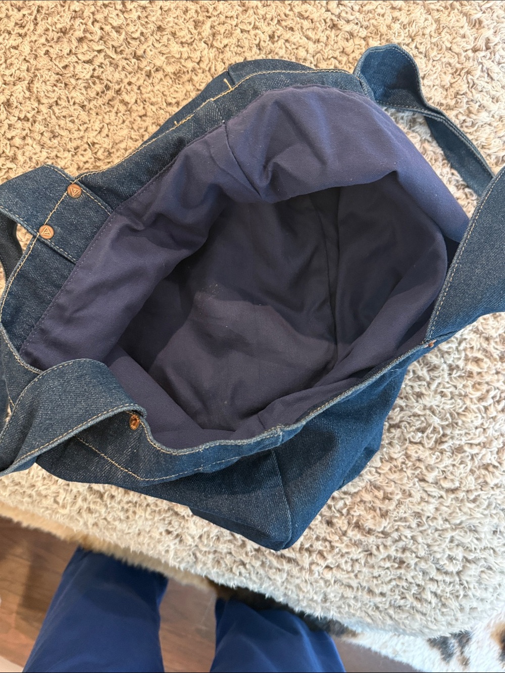 Guess Denim Tote Bag - Dark Blue with Red and White Logo - Picture 3 of 6